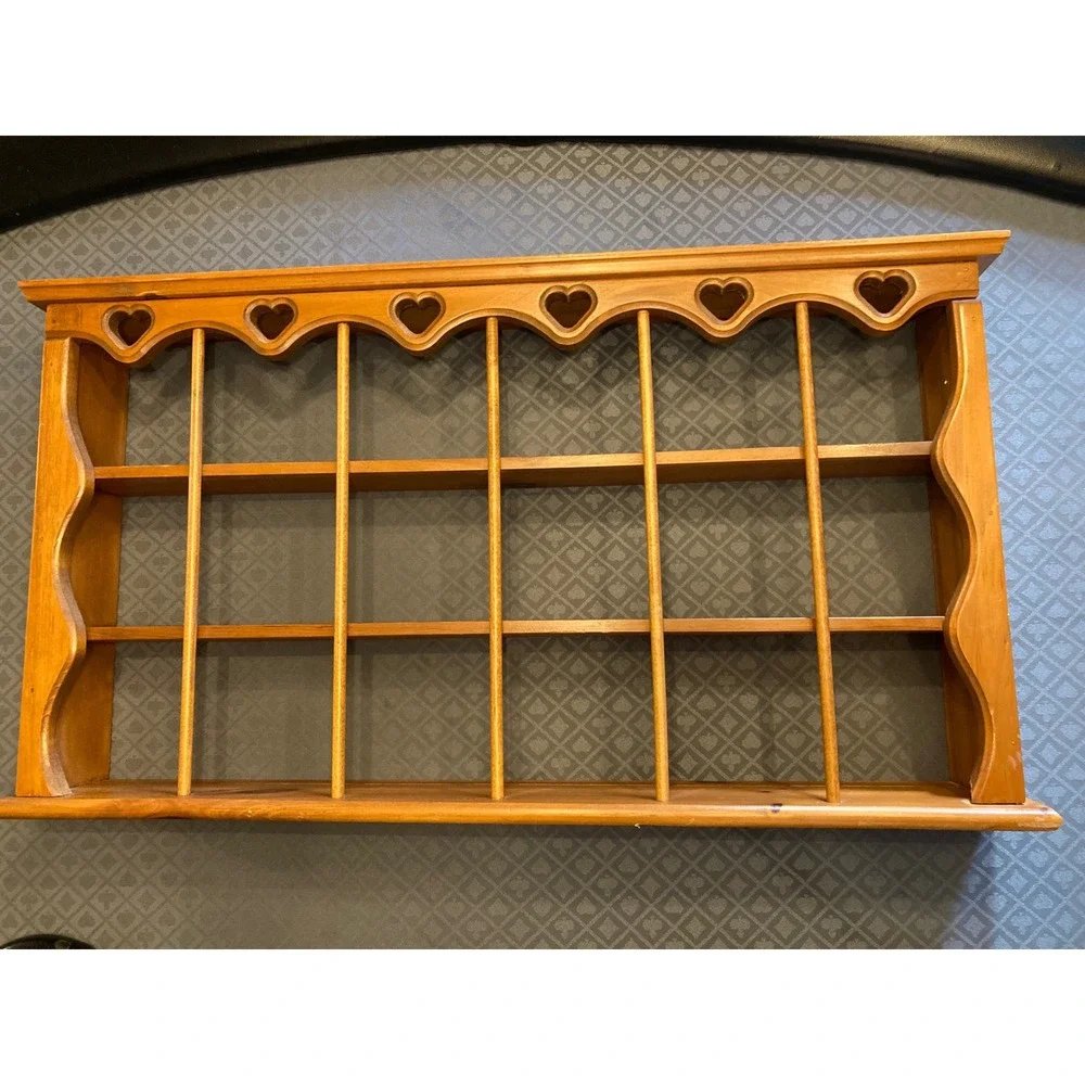 Vintage Wood Heart Wall Display Shelf 18 Cubby Shadow Box Country Home Decor